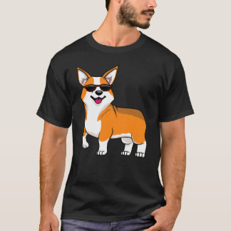 サングラスをかけたかわいいコーギー犬 Tシャツ