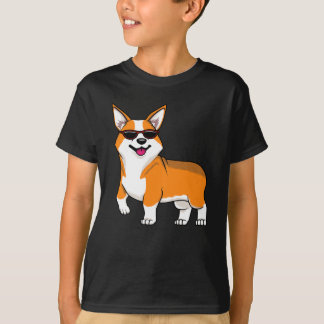 サングラスをかけたかわいいコーギー犬 Tシャツ