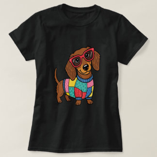 サングラスをかけたかわいいダックスフンドの犬のTシャツ Tシャツ
