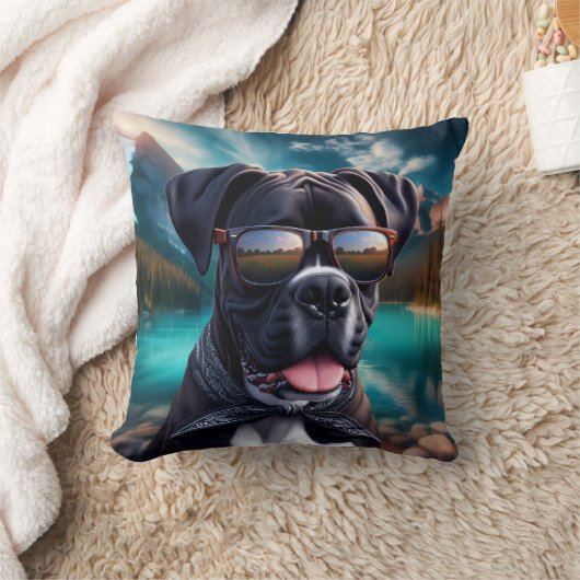 サングラスをかけたかわいいボクサー犬 クッション (ブランケット)