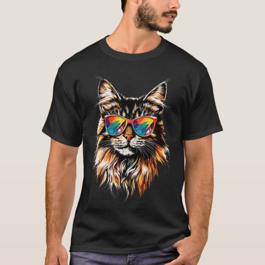 サングラスをかけたかわいいメインクーン Tシャツ (正面)