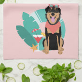 サングラスをかけたかわいい夏犬 キッチンタオル (折り畳み)