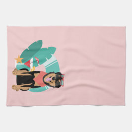 サングラスをかけたかわいい夏犬 キッチンタオル