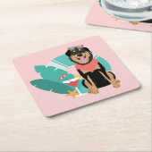 サングラスをかけたかわいい夏犬 スクエアペーパーコースター (アングル)