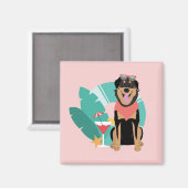 サングラスをかけたかわいい夏犬 マグネット (正面/裏面)