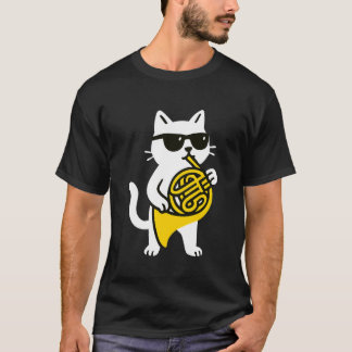 サングラスをかけたかわいい猫のフレンチホルン奏者 M Tシャツ