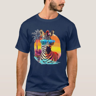 サングラスをかけたカッコいいゼブラ　レトロなスタイル 少年向け Tシャツ