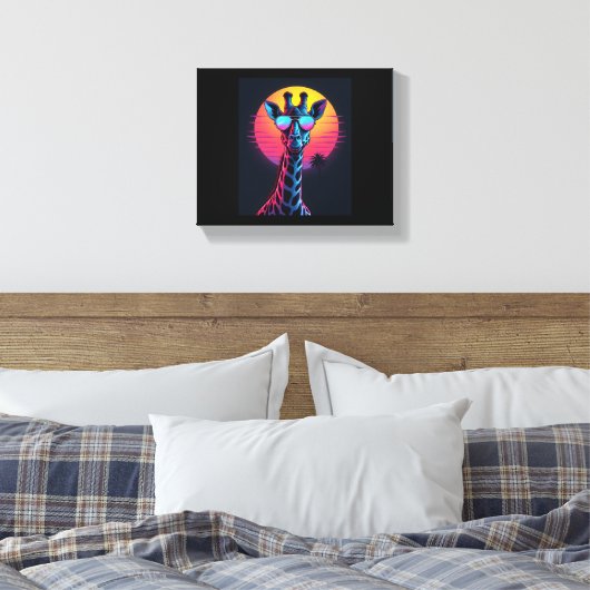 サングラスをかけたカッコイイキリンが夕焼けの下でロングスリーブを着て キャンバスプリント (インサイチュ (寝室))