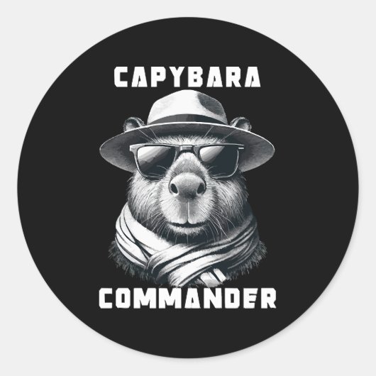 サングラスをかけたカピバラ Capy+Commander ラウンドシール (正面)