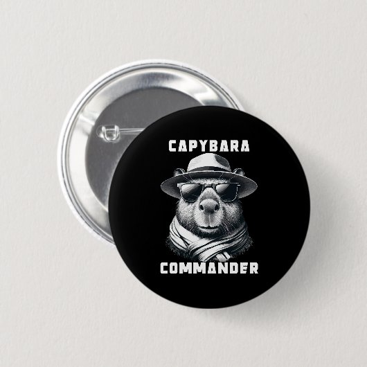 サングラスをかけたカピバラ Capy+Commander 缶バッジ (正面&裏面)