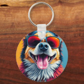 サングラスをかけたカラフルな犬 キーホルダー (正面)