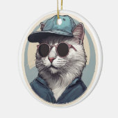 サングラスをかけたキャラクター猫 セラミックオーナメント (左)