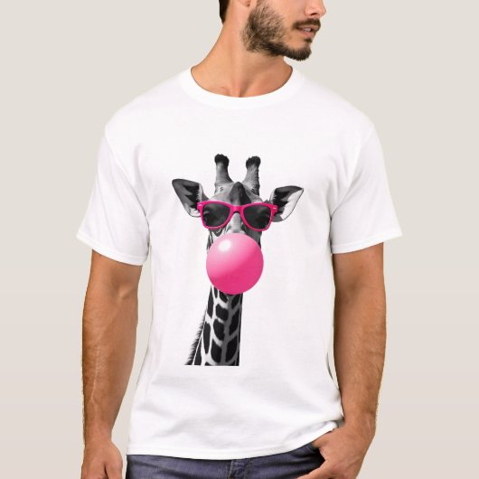 サングラスをかけたキリンの女性 キリンの顔 野性 Tシャツ (正面)