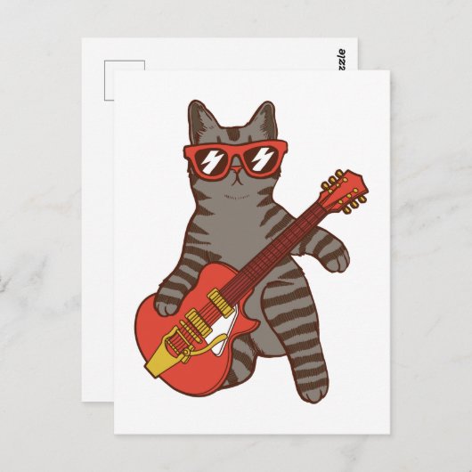 サングラスをかけたギターを弾く猫 ポストカード (正面/裏面)