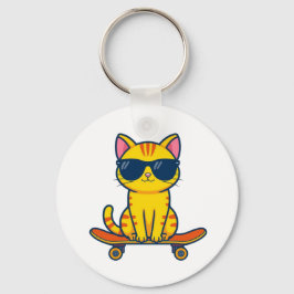 サングラスをかけたクールなスケボー猫のキャラクター キーホルダー