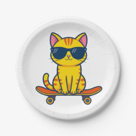 サングラスをかけたクールなスケボー猫のキャラクター ペーパープレート