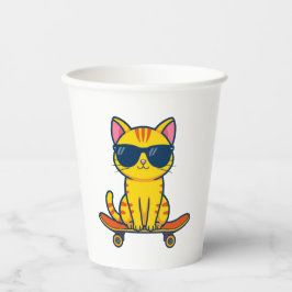 サングラスをかけたクールなスケボー猫のキャラクター 紙コップ