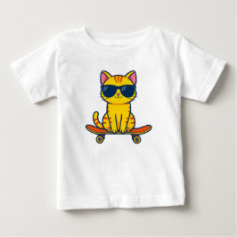 サングラスをかけたクールなスケートボード猫のキャラクター ベビーTシャツ