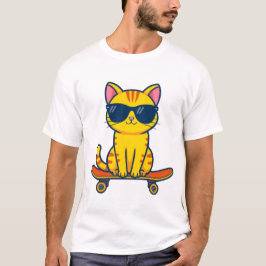 サングラスをかけたクールなスケートボード猫のキャラクター Tシャツ