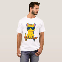 サングラスをかけたクールなスケートボード猫のキャラクター Tシャツ