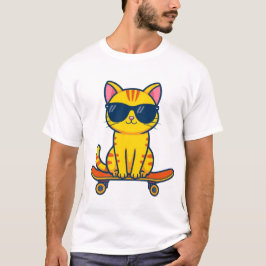 サングラスをかけたクールなスケートボード猫のキャラクター Tシャツ
