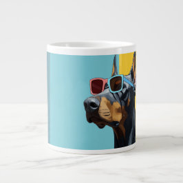 サングラスをかけたクールなドーベルマン ジャンボコーヒーマグカップ