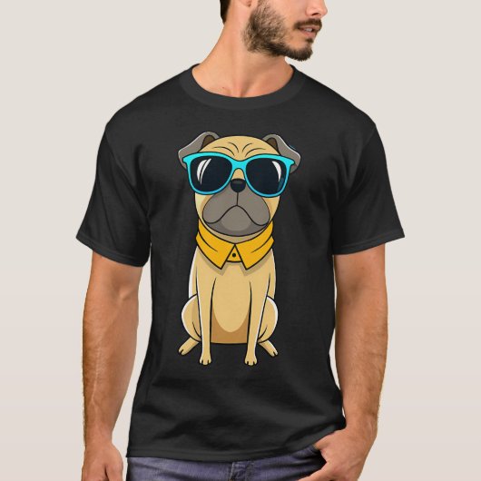 サングラスをかけたクールなパグ Tシャツ (正面)