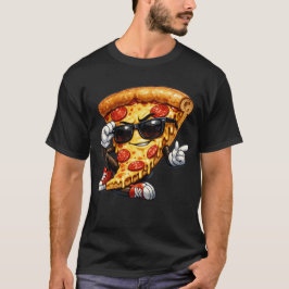サングラスをかけたクールなピザスライスのマスコットアート Tシャツ