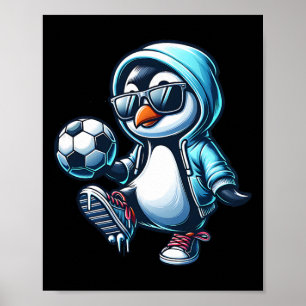 サングラスをかけたクールなペンギンのサッカー選手 ポスター