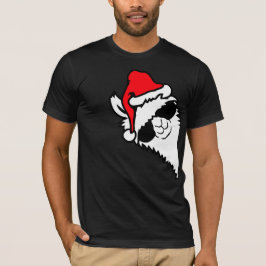 サングラスをかけたクールなラマのサンタ帽横顔 XMas Tシャツ
