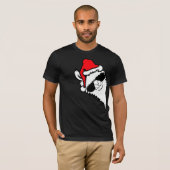 サングラスをかけたクールなラマのサンタ帽横顔 XMas Tシャツ (正面フル)