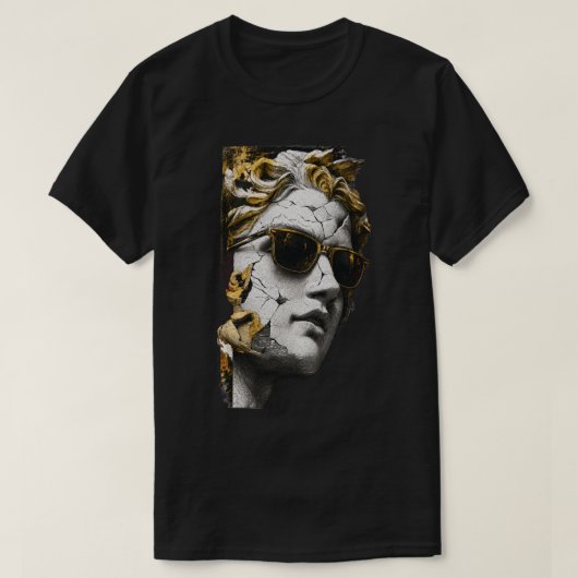 サングラスをかけたクールな彫像 – 現代風の古代の知恵 Tシャツ (デザイン正面)