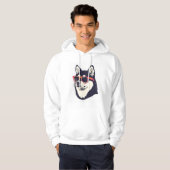 サングラスをかけたクールな柴犬のフーディーTシャツ パーカ (正面フル)