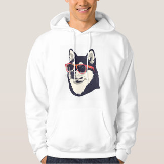 サングラスをかけたクールな柴犬のフーディーTシャツ パーカ