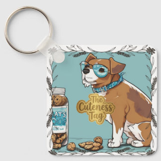 サングラスをかけたクールな犬とクッキー入れのメタルキーチェーン キーホルダー