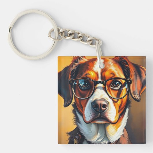 サングラスをかけたクールな犬 キーホルダー (正面)