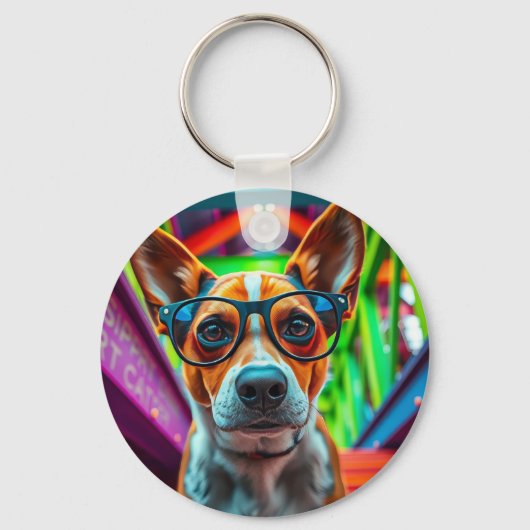 サングラスをかけたクールな犬 キーホルダー (正面)