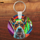 サングラスをかけたクールな犬 キーホルダー (正面)