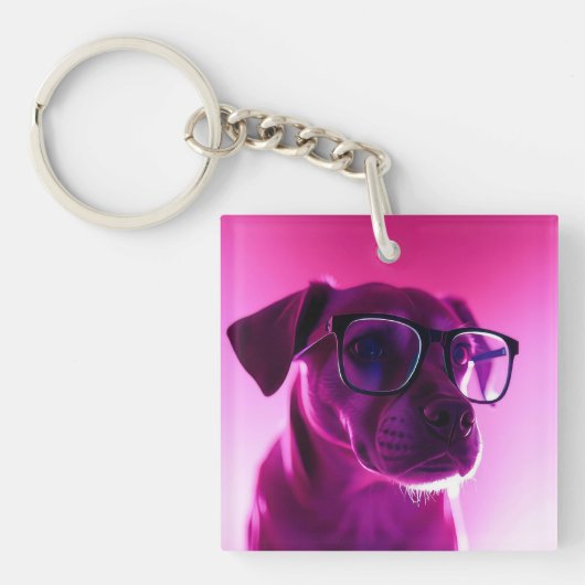 サングラスをかけたクールな犬 キーホルダー (正面)