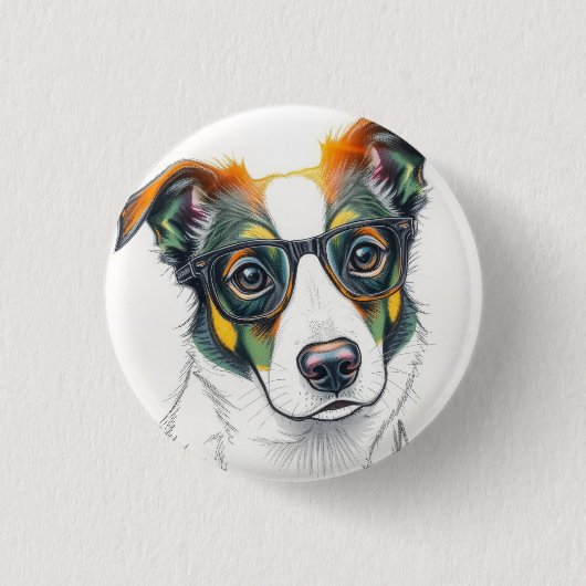 サングラスをかけたクールな犬 缶バッジ (正面)