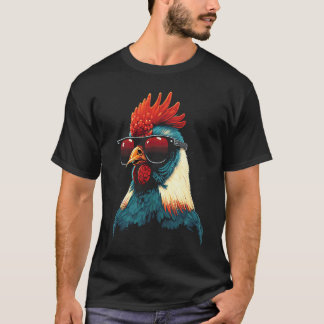 サングラスをかけたクールな雄鶏 レトロなビンテージスタイル Tシャツ