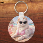 サングラスをかけたグラマラスなビーチの猫 キーホルダー (正面)