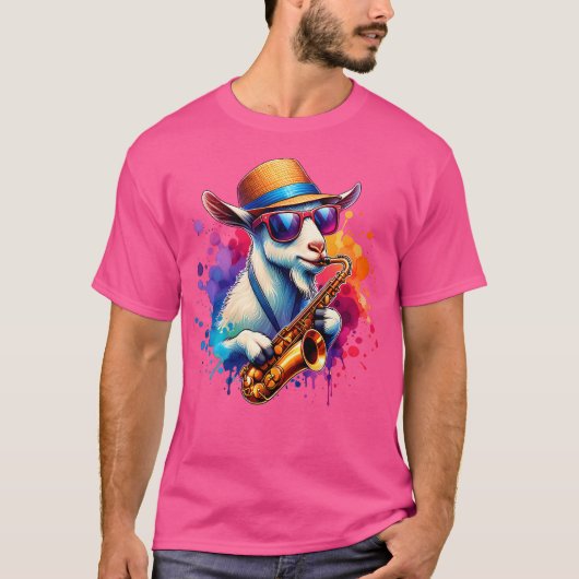 サングラスをかけたサックスを演奏するヤギ Tシャツ (正面)