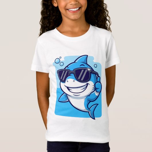 サングラスをかけたサメのイラストが親指を立てているよ Tシャツ (正面)