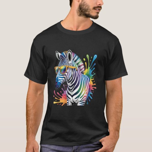 サングラスをかけたシマウマのアート アフリカ動物好き Tシャツ (正面)
