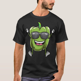 サングラスをかけたダンシンググリーンパプリカ Tシャツ