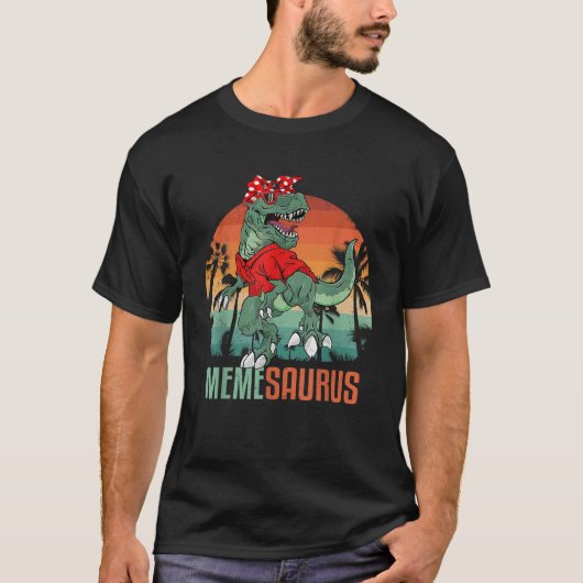 サングラスをかけたティラノサウルスのミームサウルス恐竜 Tシャツ (正面)