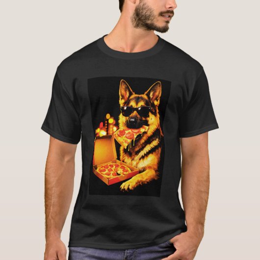 サングラスをかけたドイツ牧羊犬のミームが食べる Tシャツ (正面)