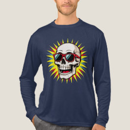**サングラスをかけたドクロのキャラクター – 笑うカートゥーン トライブレンドTシャツ