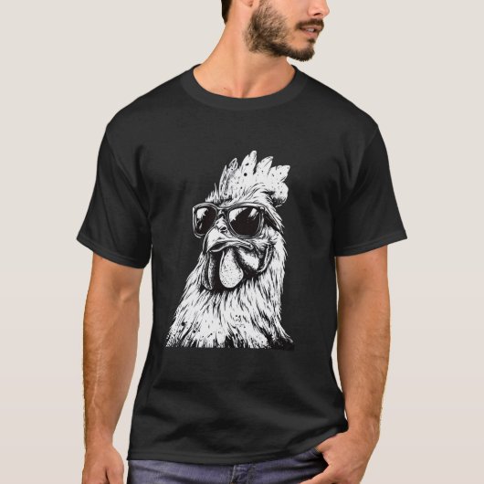 サングラスをかけたニワトリのアート Tシャツ (正面)